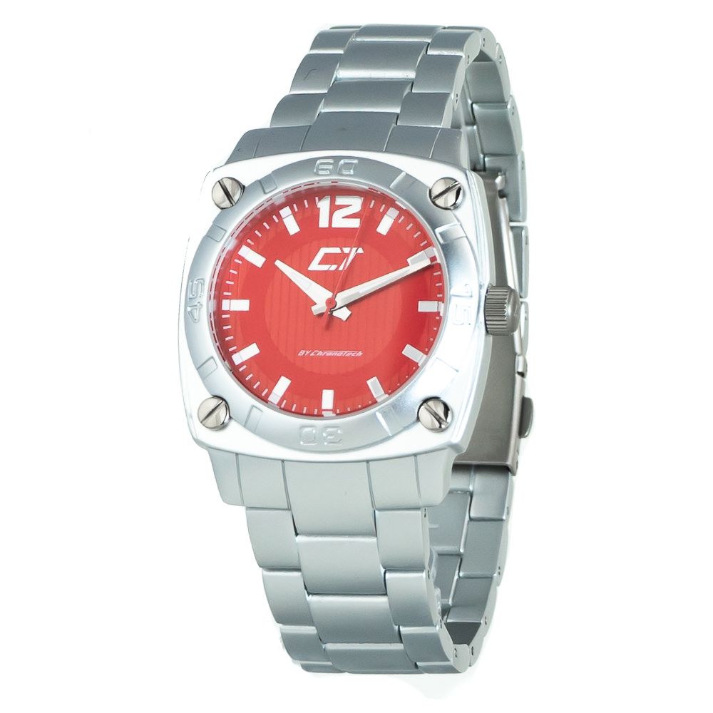 Chronotech Silberne Edelstahl-Armbanduhr