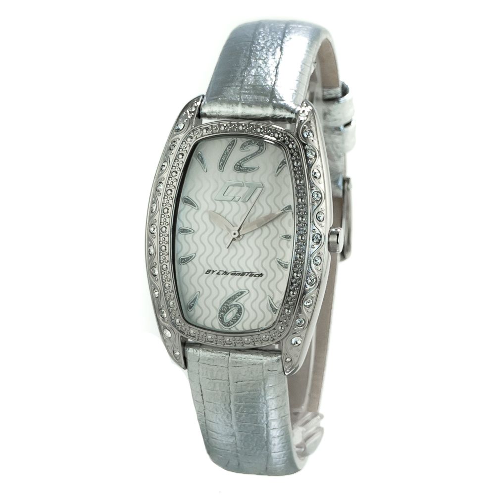 Chronotech Silberne Leder-Armbanduhr