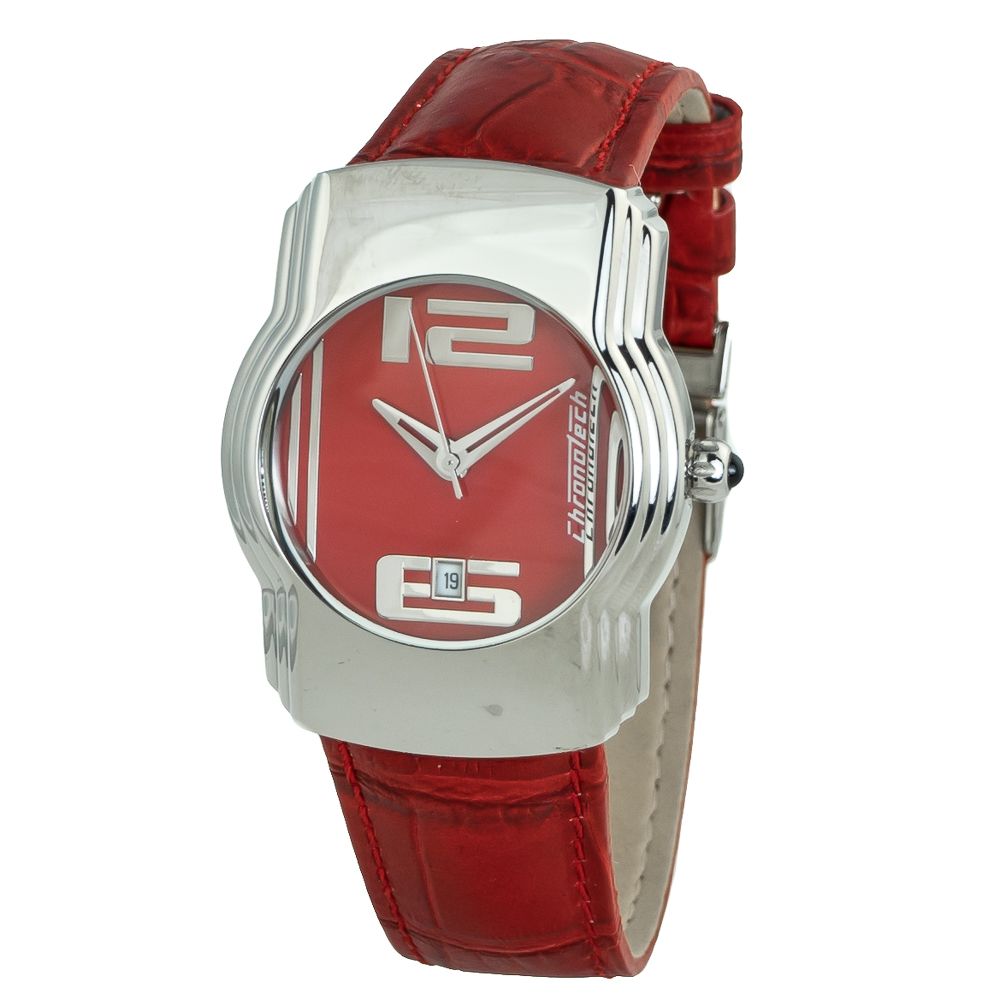 Chronotech Rote Leder-Kleid-Uhr