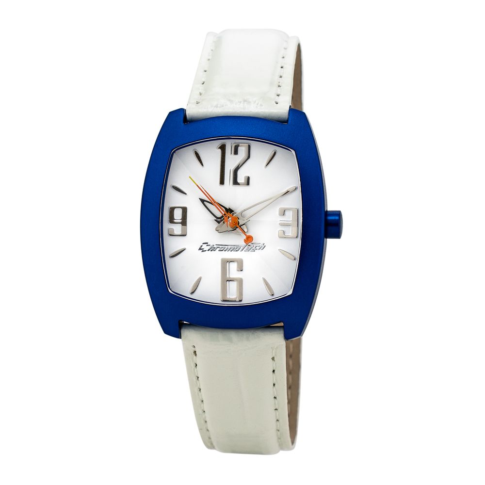 Chronotech Elegante weiße Leder-Armbanduhr