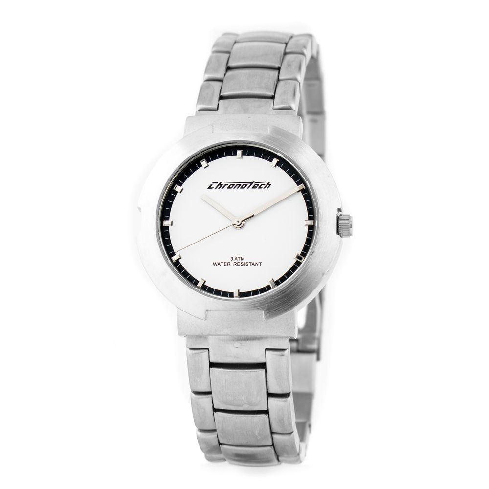 Chronotech Silberne Edelstahl-Armbanduhr