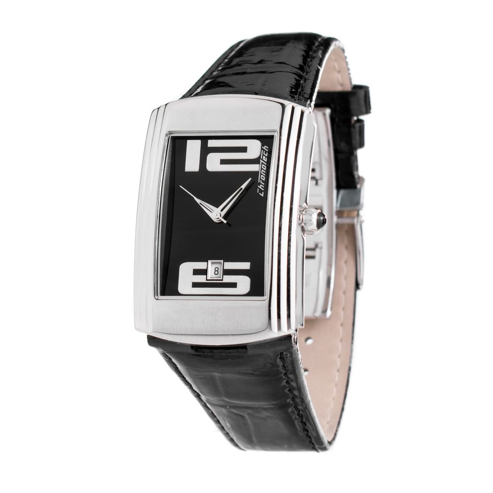 Chronotech Schwarze Leder-Kleidungsuhr