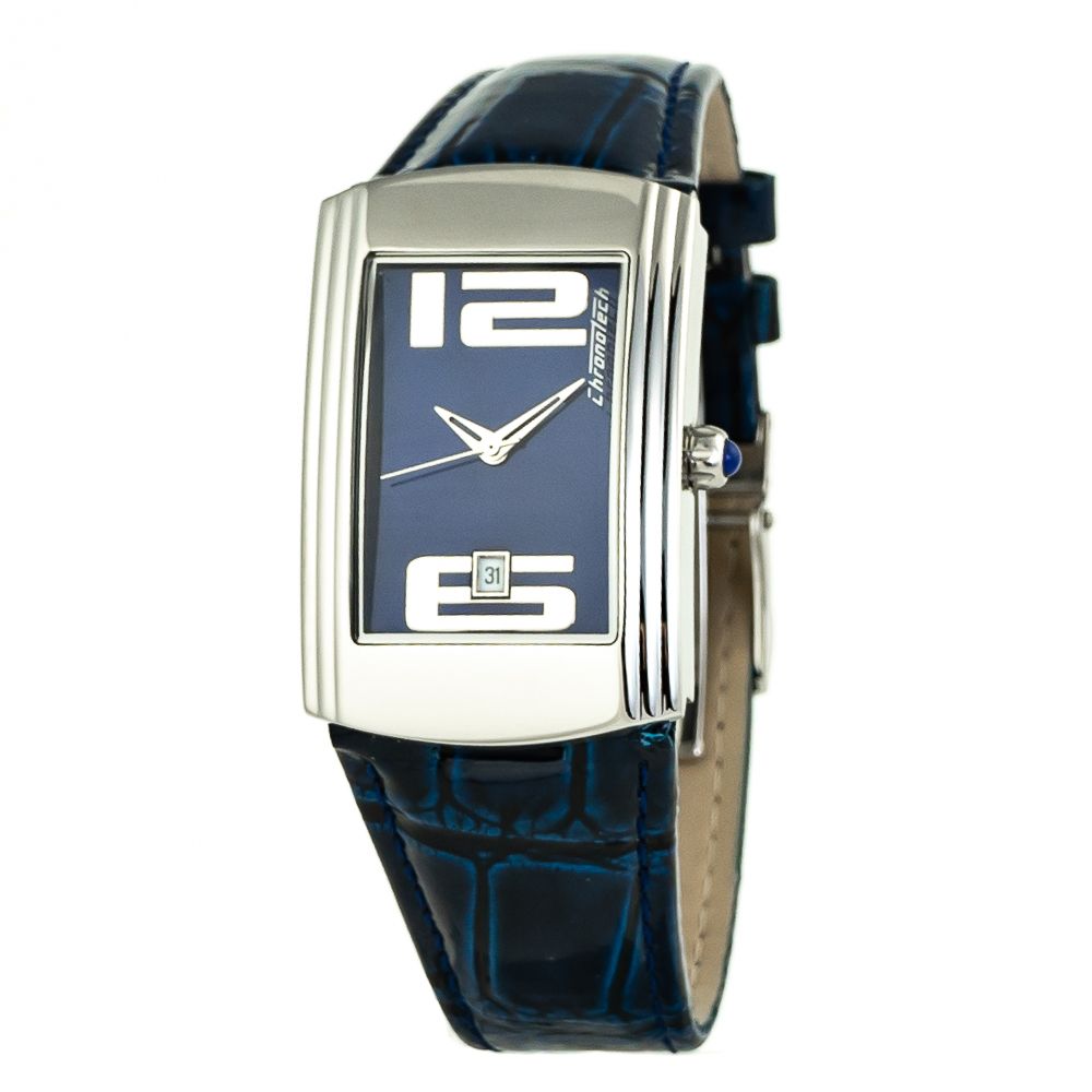Chronotech Elegante blaue Leder-Armbanduhr