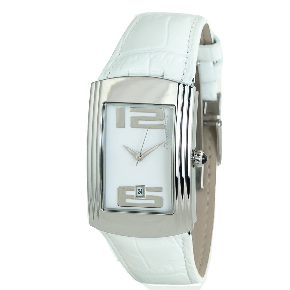 Chronotech Elegante weiße Leder-Armbanduhr