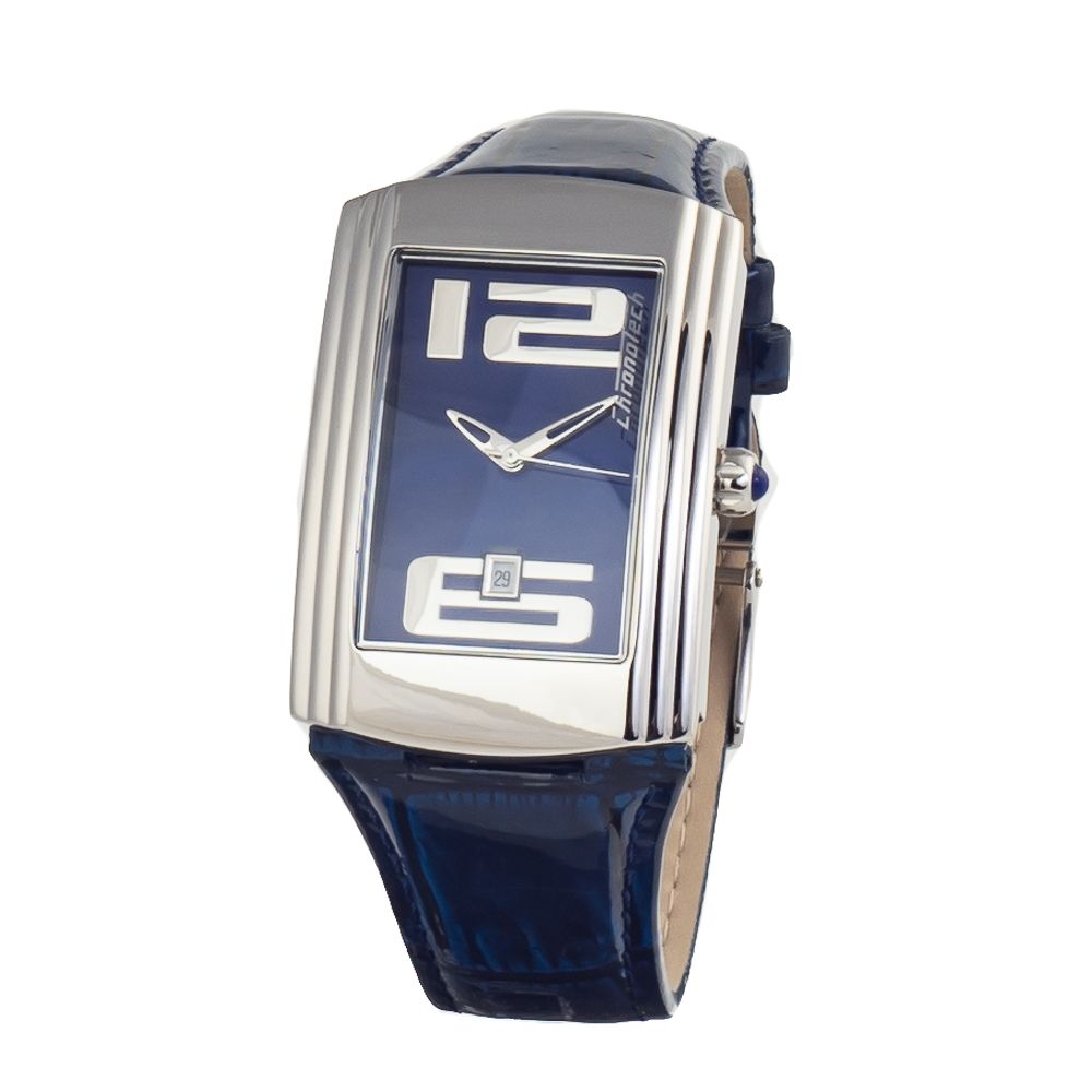 Chronotech Elegante blaue Leder-Armbanduhr