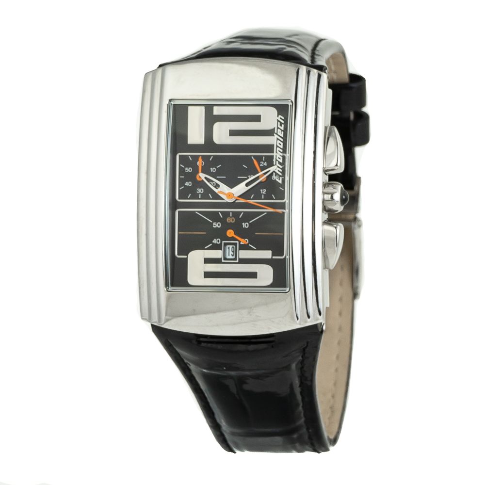 Chronotech Schwarze Leder-Armbanduhr