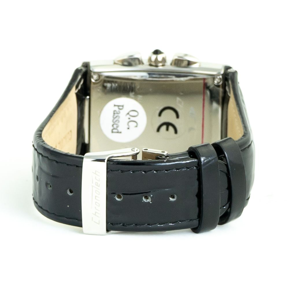 Chronotech Schwarze Leder-Armbanduhr