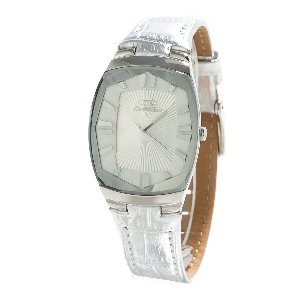 Chronotech Silberne Leder-Armbanduhr