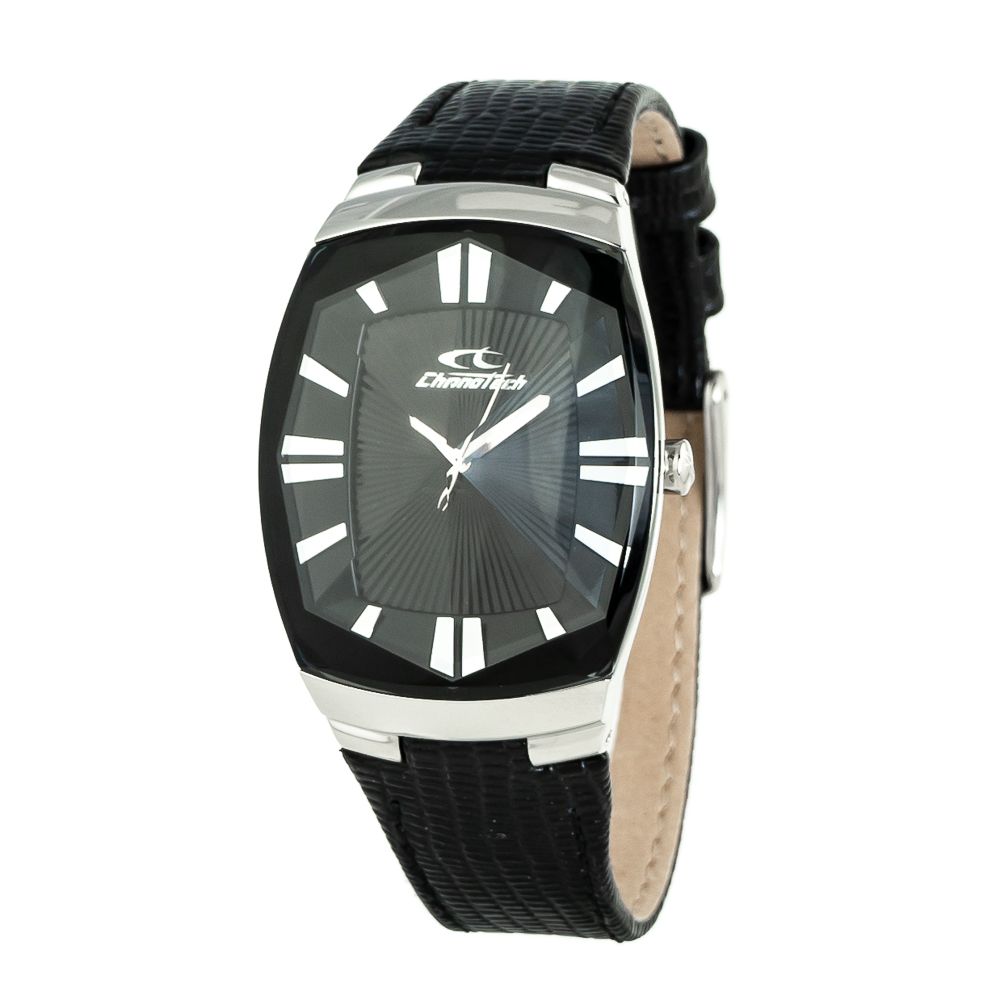Chronotech Schwarze Leder-Kleidungsuhr