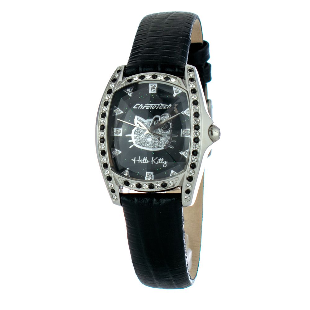 Chronotech Schwarze Leder-Kleidungsuhr