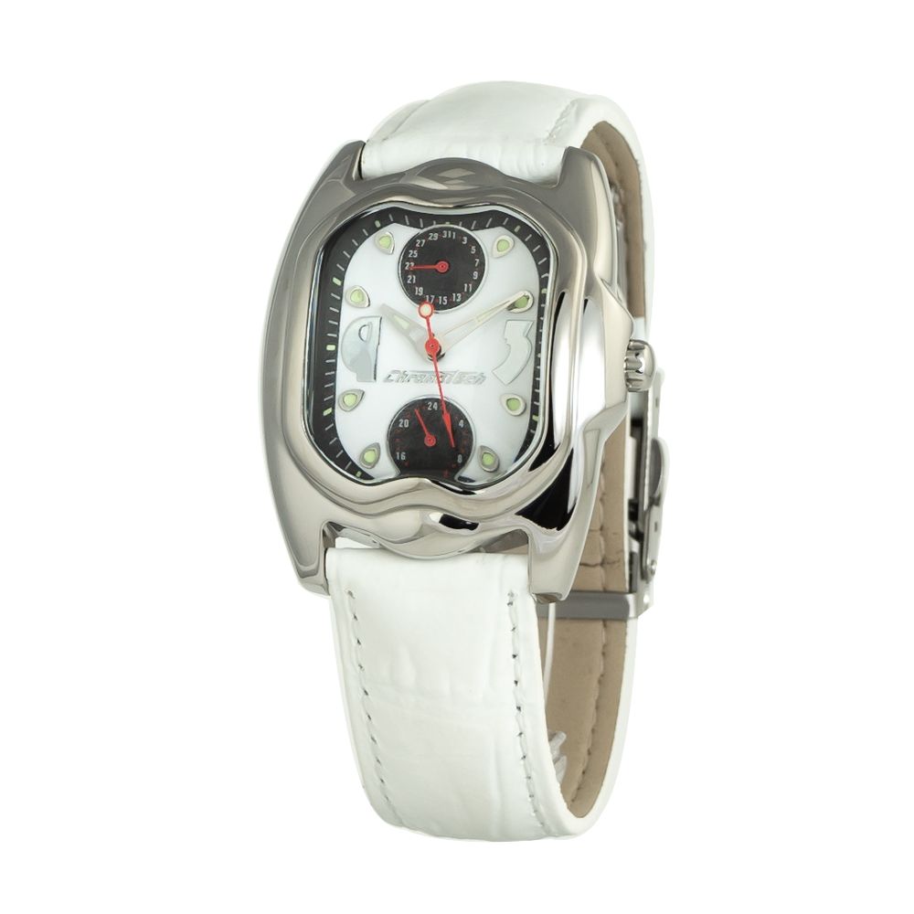 Chronotech Elegante Leder-Armbanduhr in Weiß