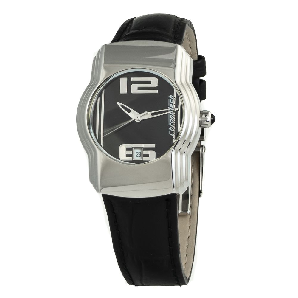 Chronotech Schwarze Leder-Kleidungsuhr