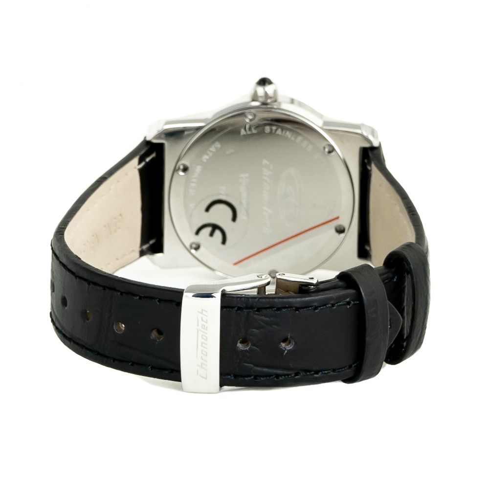 Chronotech Schwarze Leder-Kleidungsuhr