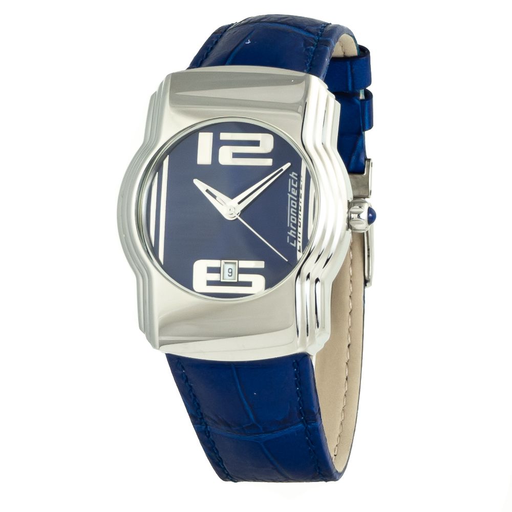 Chronotech Elegante blaue Leder-Armbanduhr