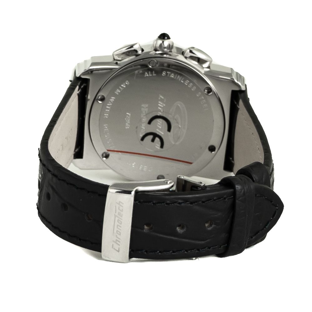 Chronotech Schwarze Leder-Kleidungsuhr