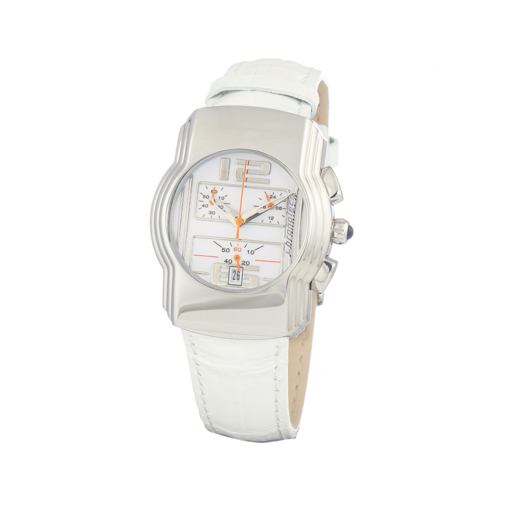 Chronotech Elegante Leder-Armbanduhr in Weiß