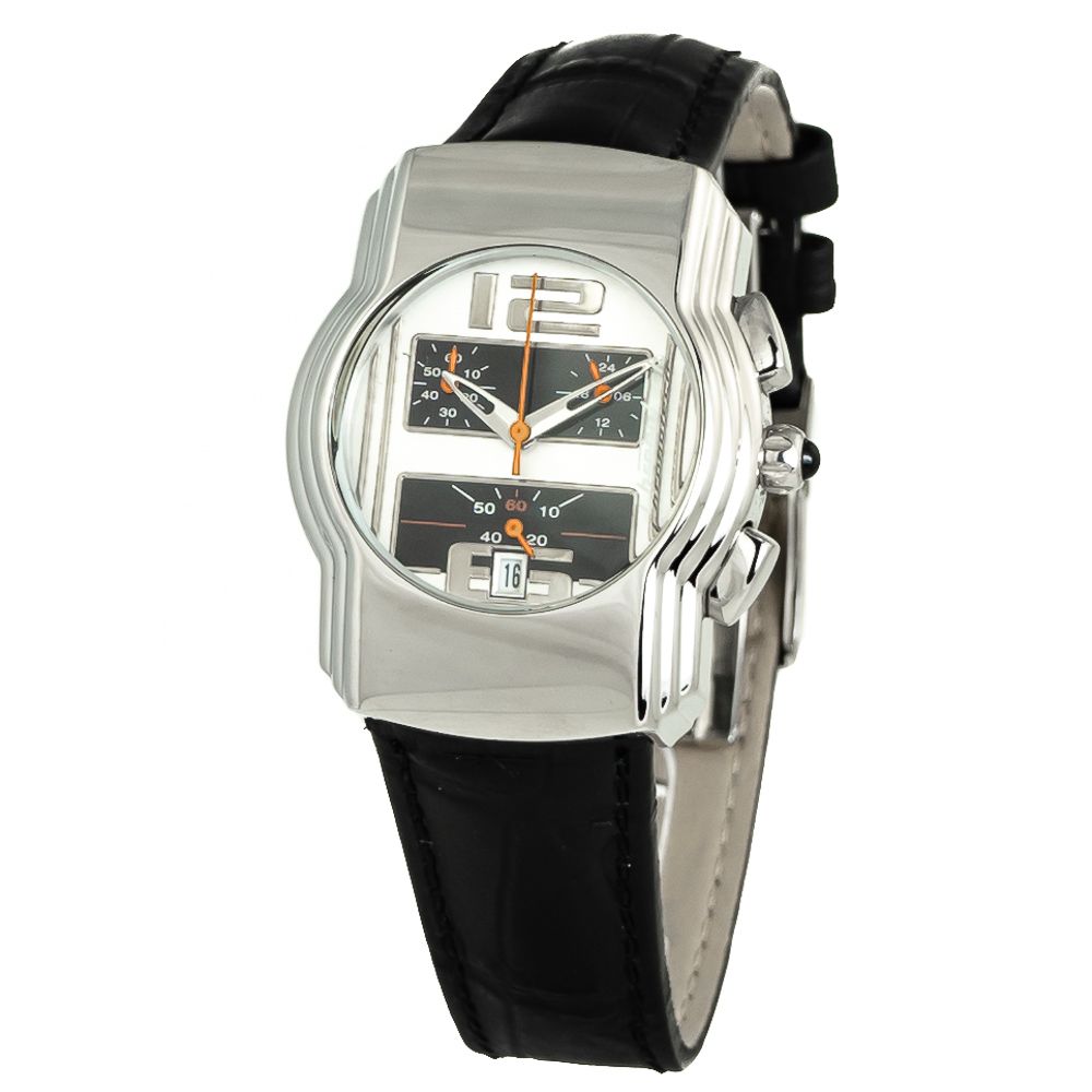 Chronotech Schwarze Leder-Cocktailuhr