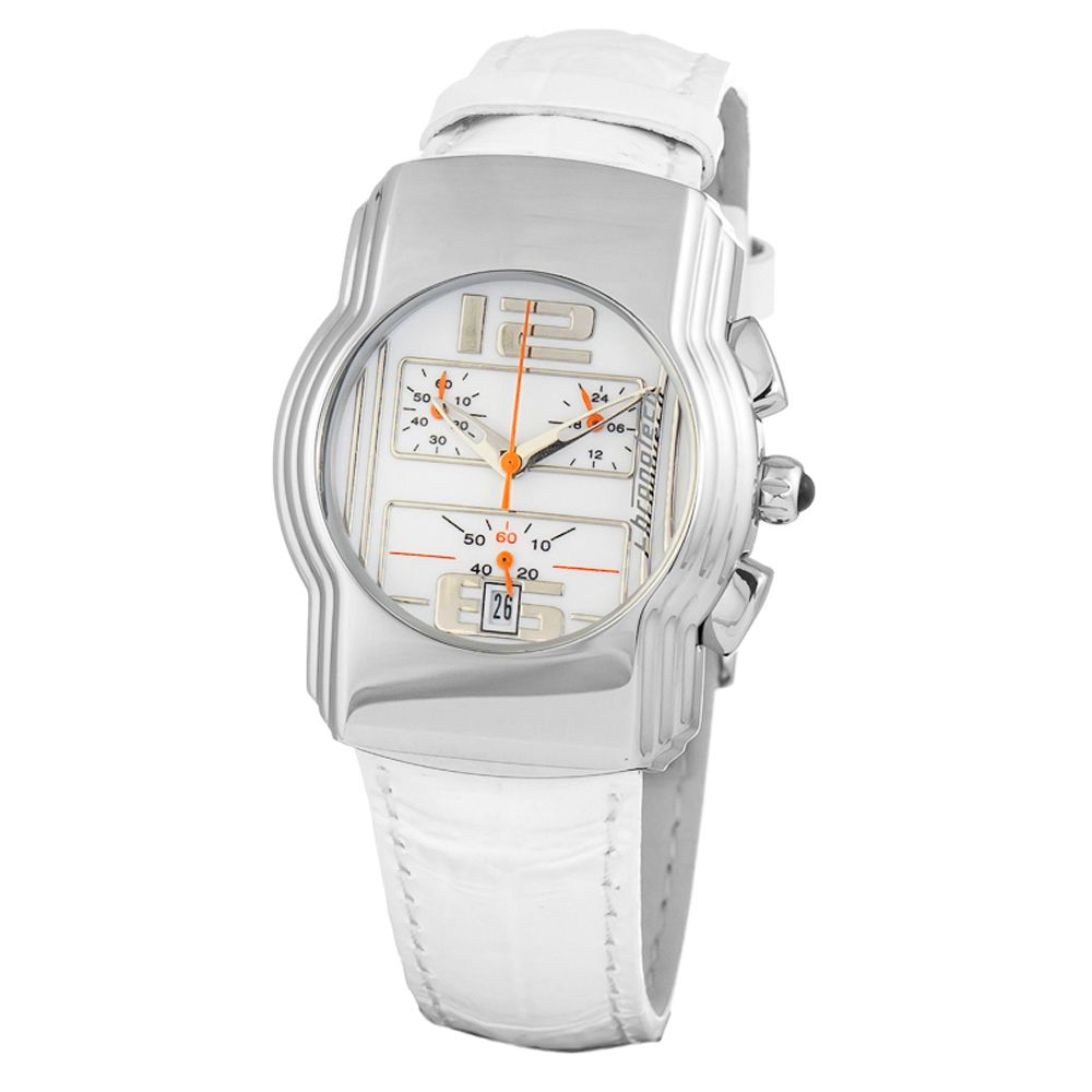 Chronotech Elegante weiße Leder-Armbanduhr