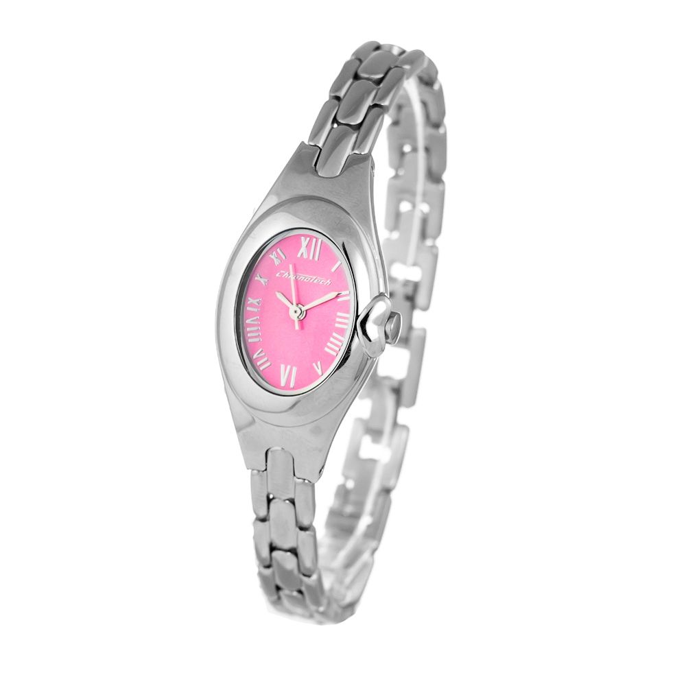 Chronotech Silberne Edelstahl-Armbanduhr
