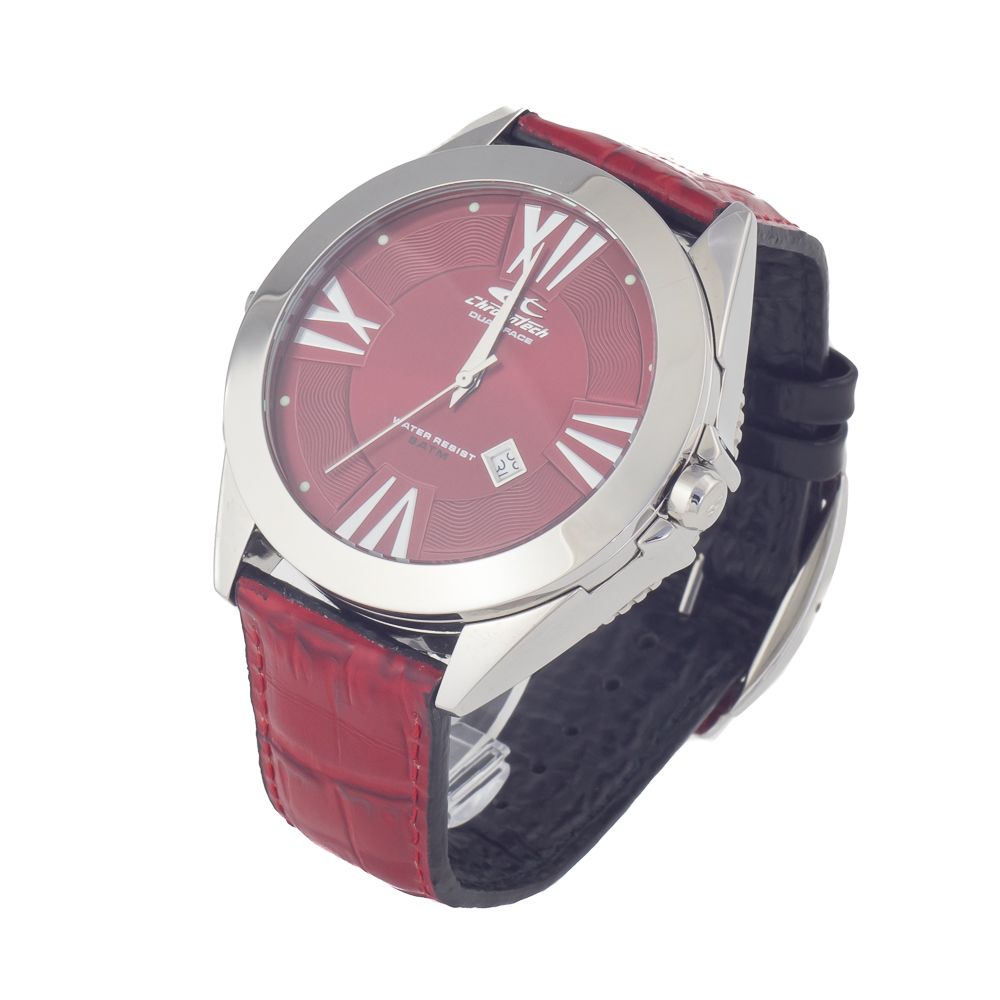 Chronotech Schwarze Leder-Kleidungsuhr