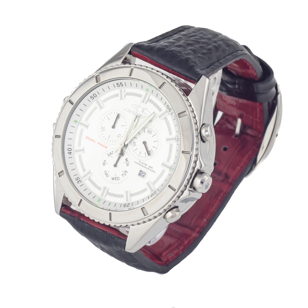 Chronotech Schwarze Leder-Kleidungsuhr