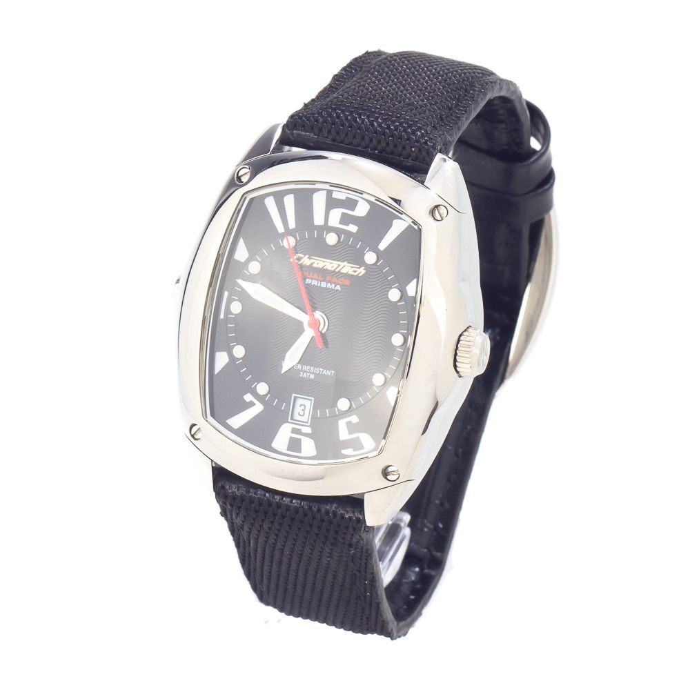 Chronotech Schwarze Leder-Kleidungsuhr