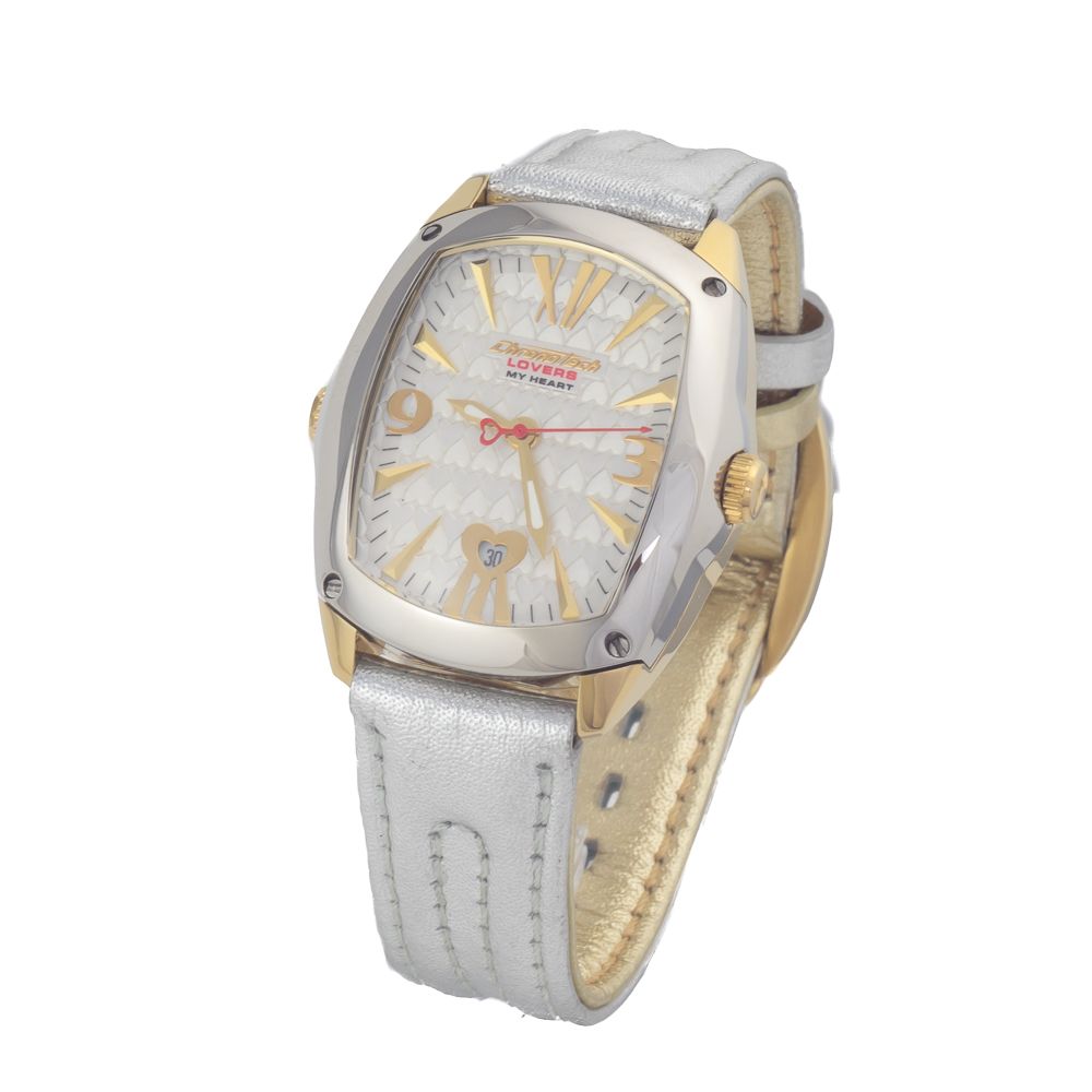 Chronotech Silberne Leder-Armbanduhr