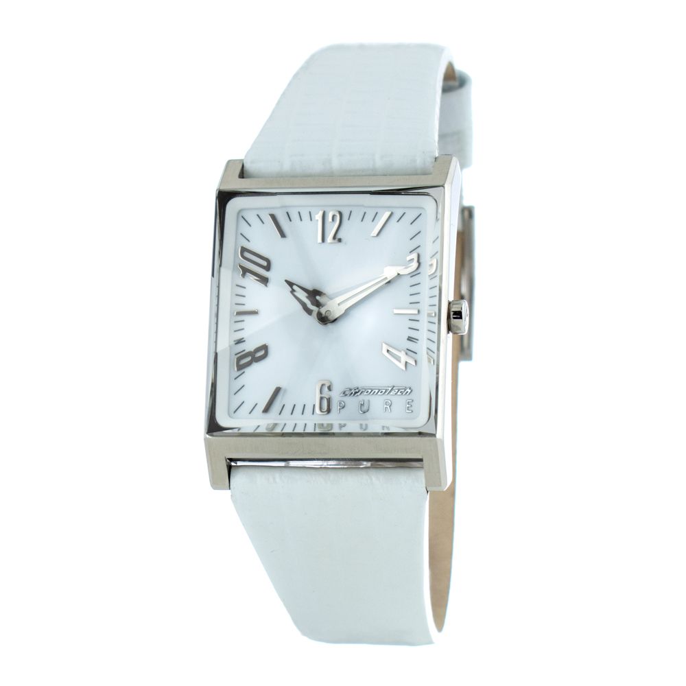 Chronotech Elegante weiße Leder-Armbanduhr