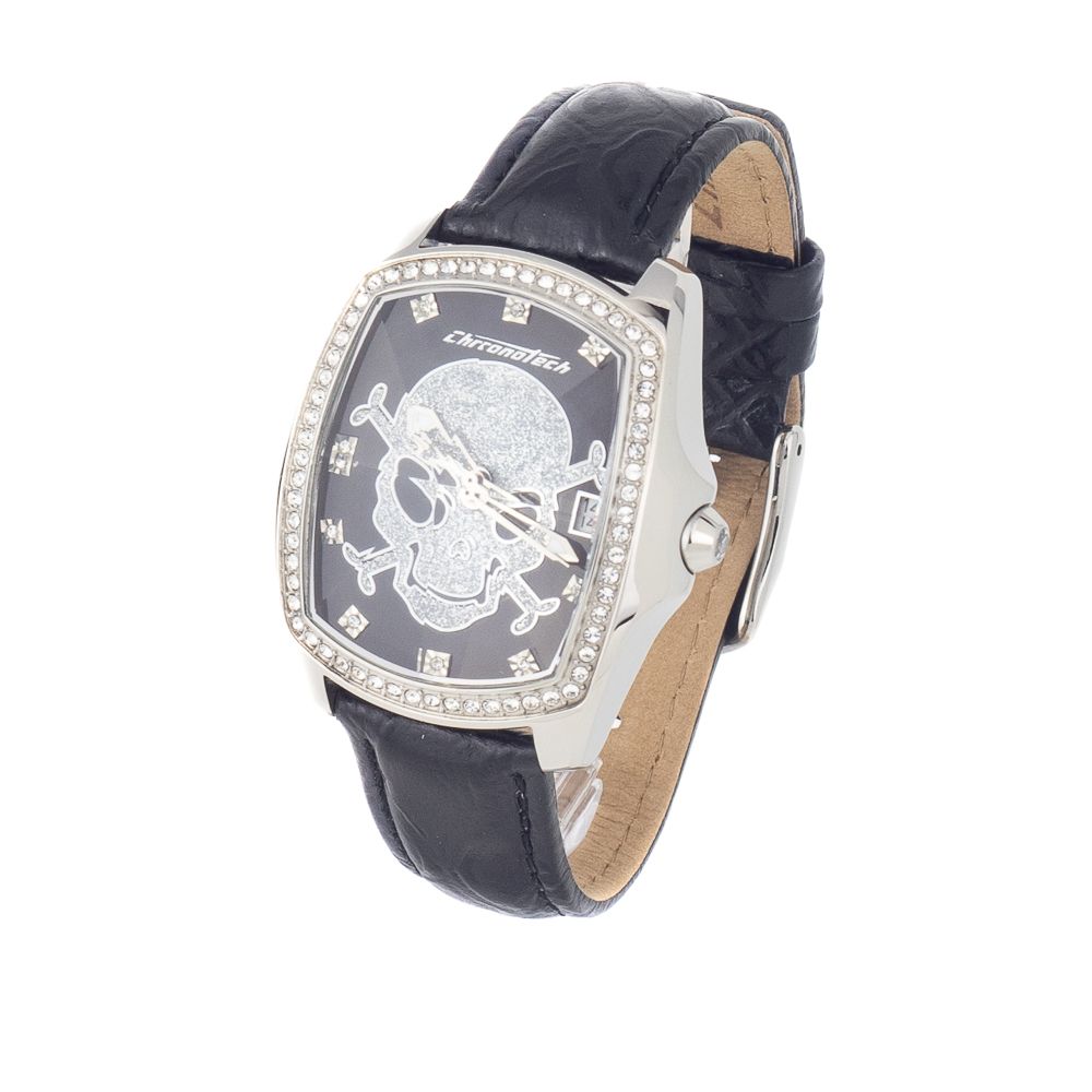 Chronotech Schwarze Leder-Kleidungsuhr