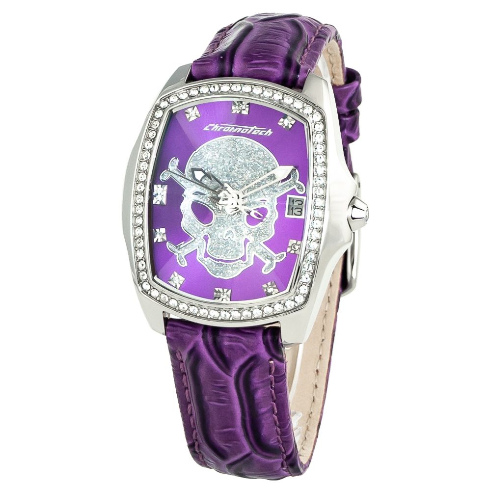 Chronotech Lila Leder-Kleidungsuhr