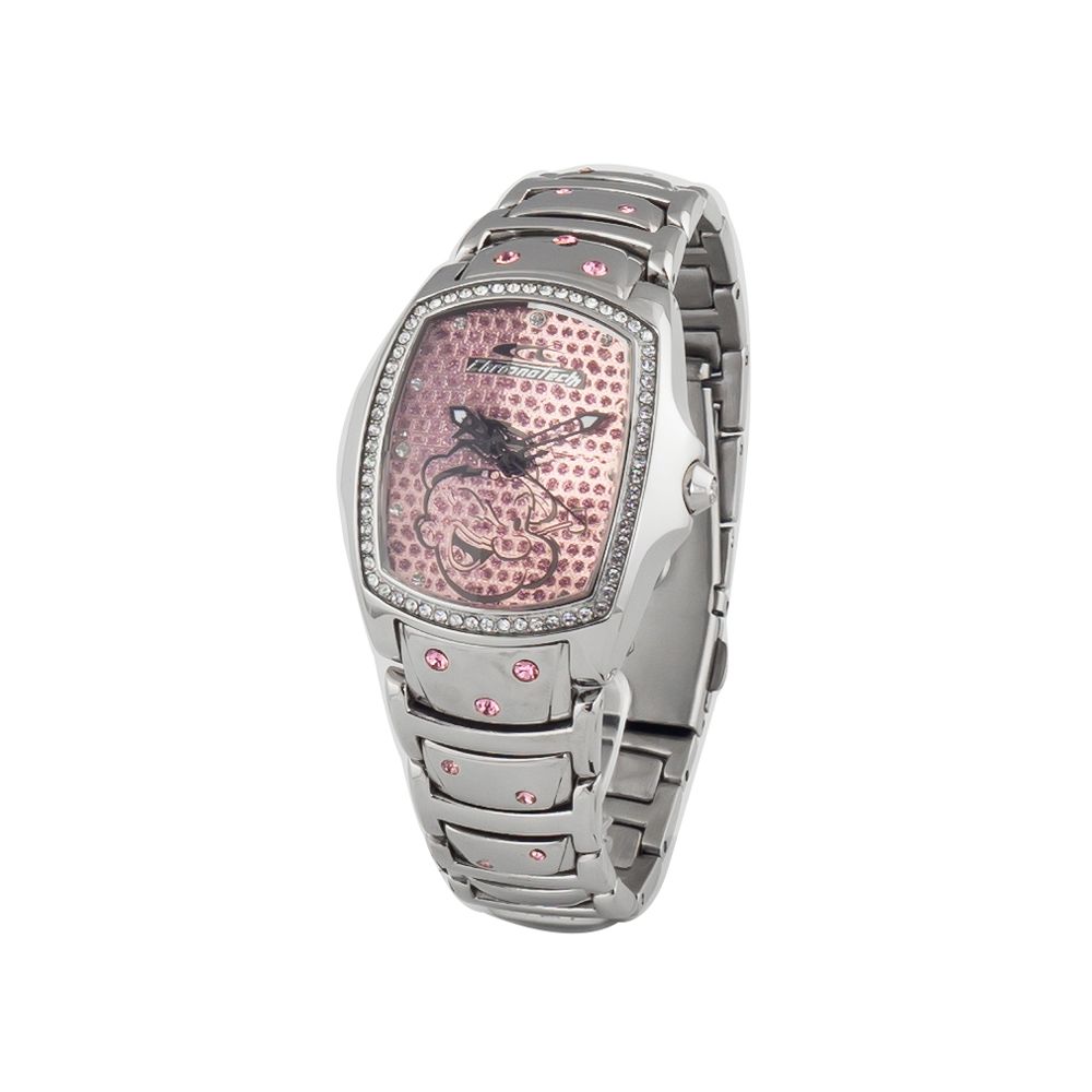 Chronotech Silberne Edelstahl-Armbanduhr
