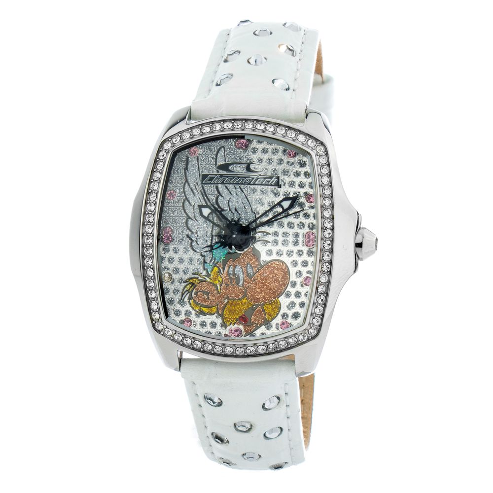 Chronotech Elegante weiße Leder-Armbanduhr