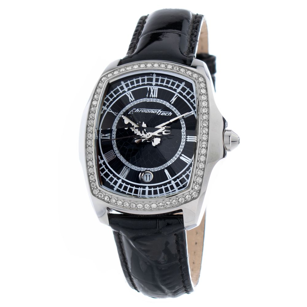 Chronotech Schwarze Lederarmbanduhr