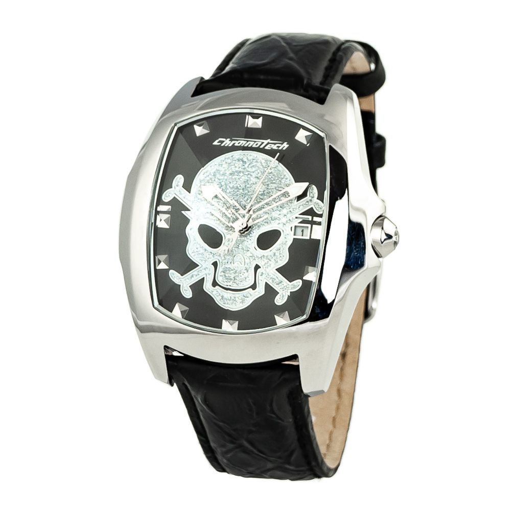 Chronotech Schwarze Leder-Kleidungsuhr