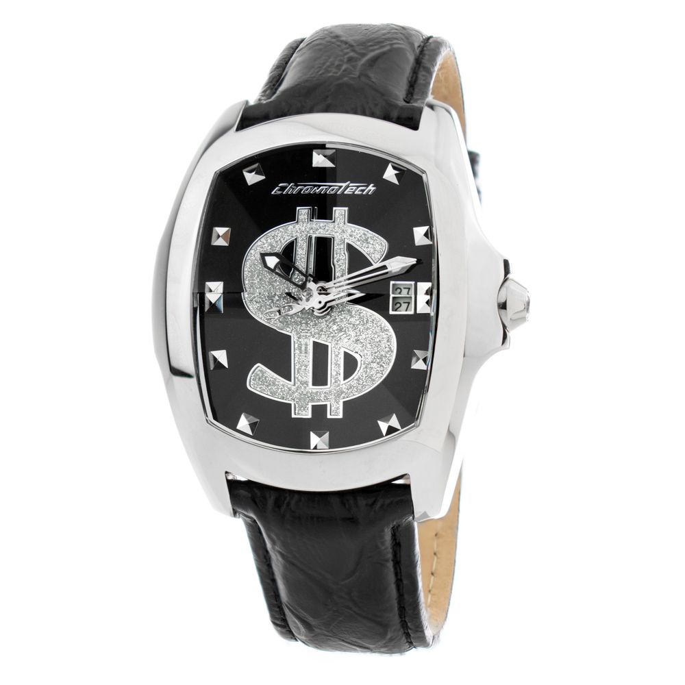 Chronotech Schwarze Leder-Kleidungsuhr