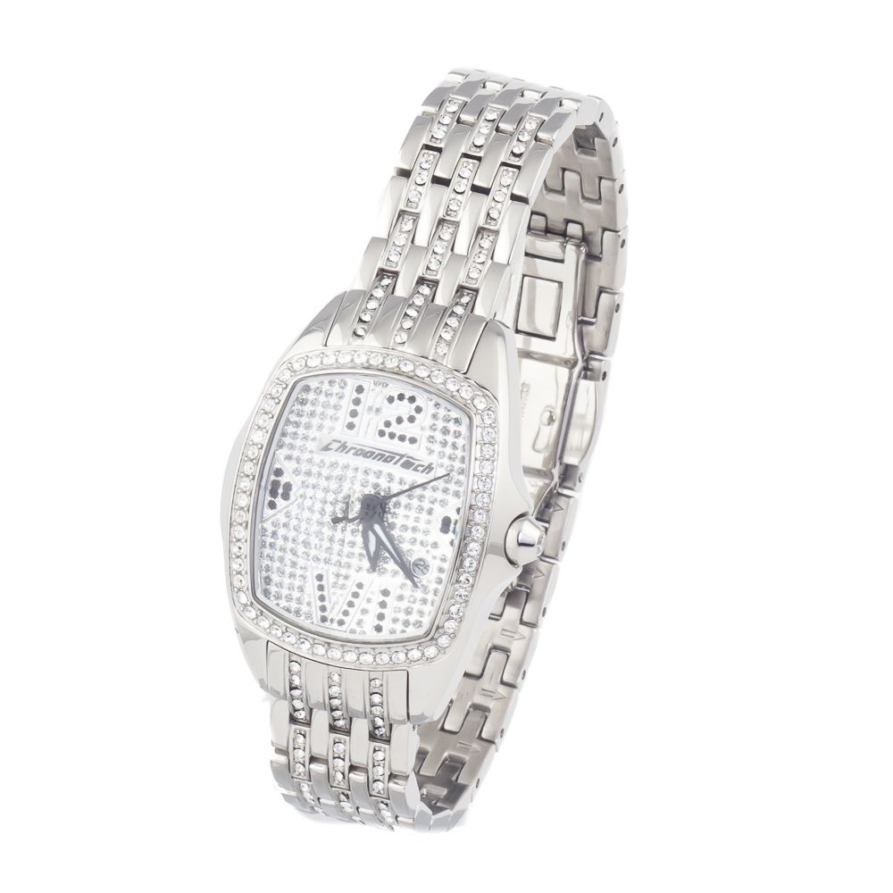 Chronotech Silberne Edelstahl-Armbanduhr