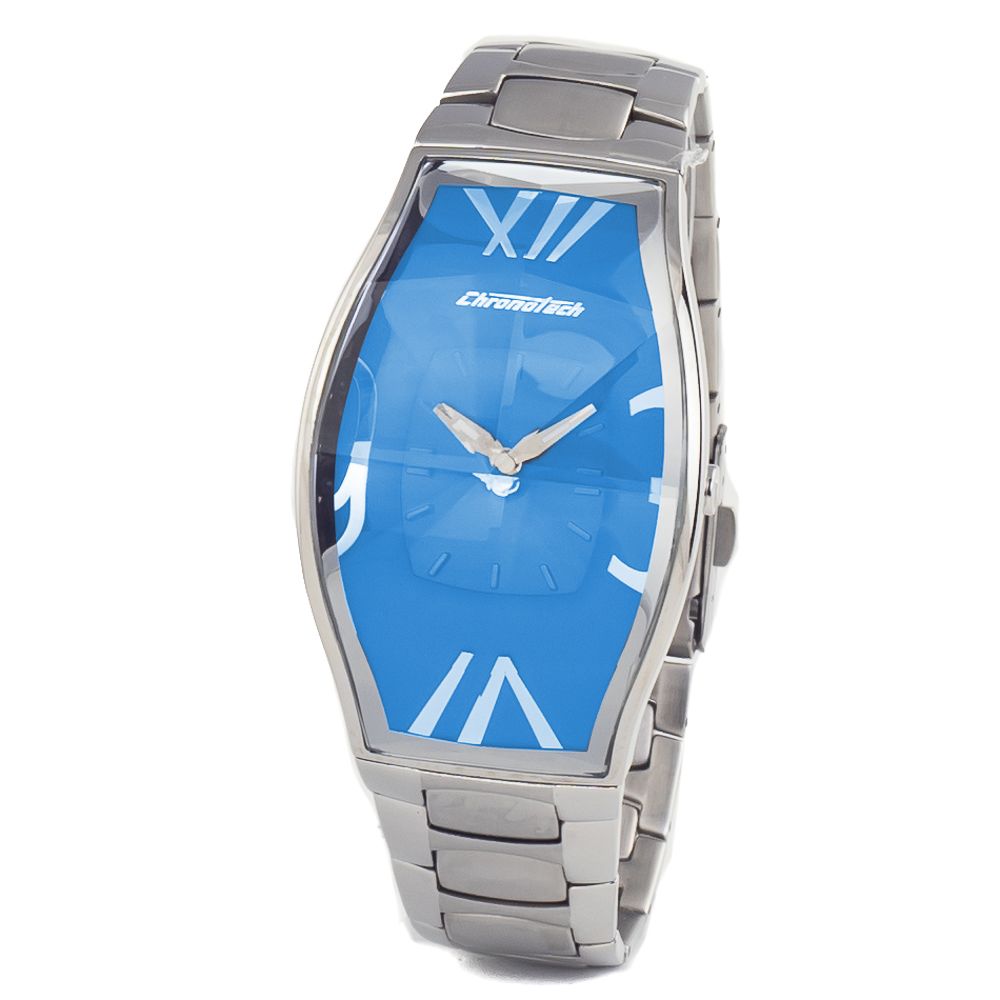 Chronotech Silberne Edelstahl-Armbanduhr