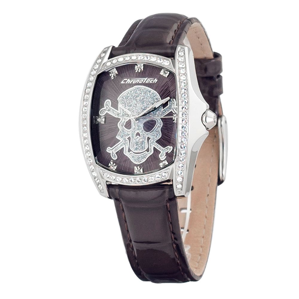 Chronotech Schwarze Leder-Kleidungsuhr