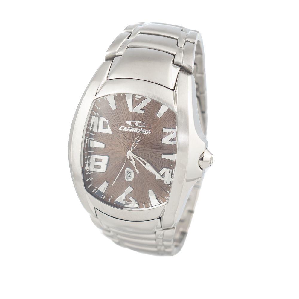 Chronotech Silberne Edelstahl-Armbanduhr