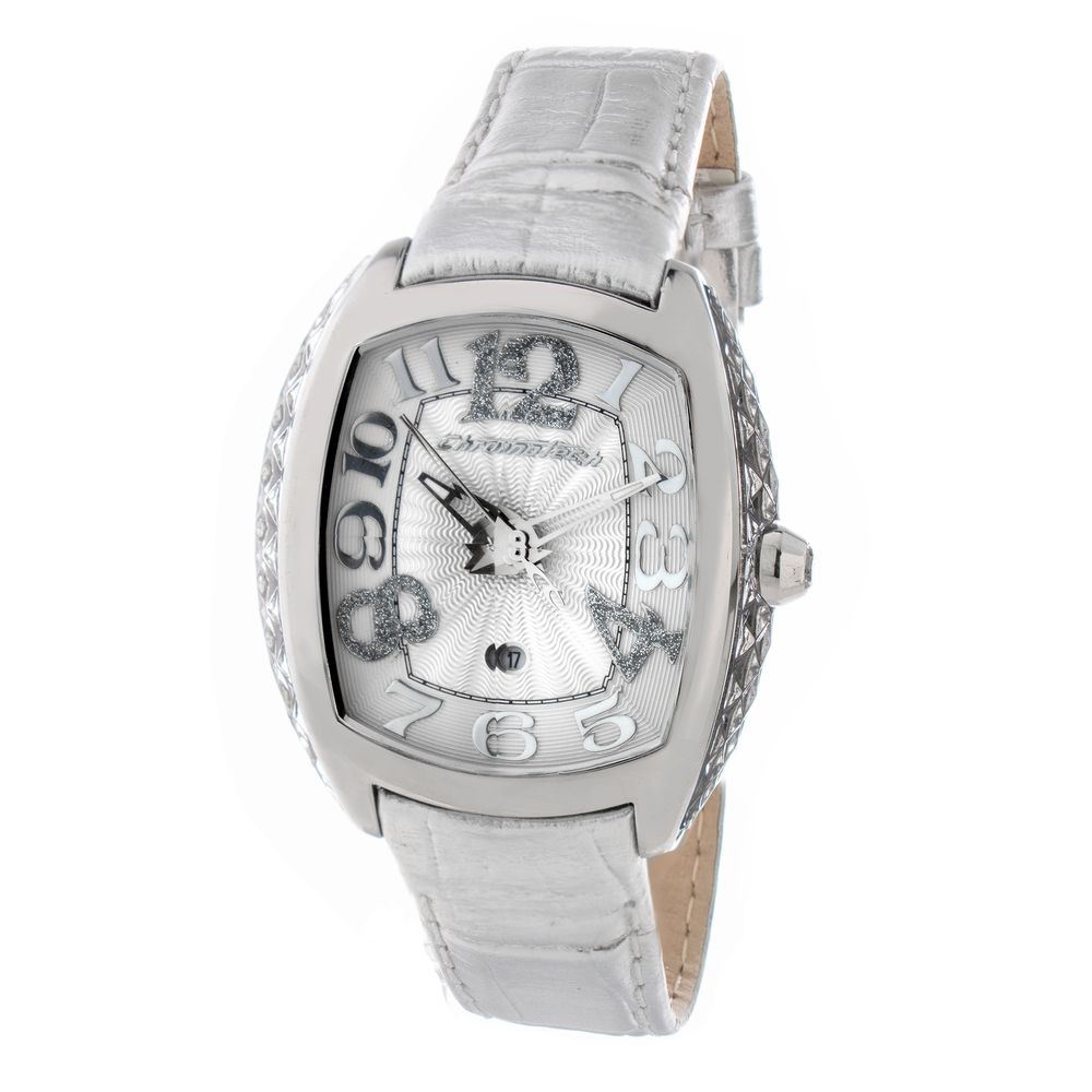 Chronotech Silberne Leder-Armbanduhr