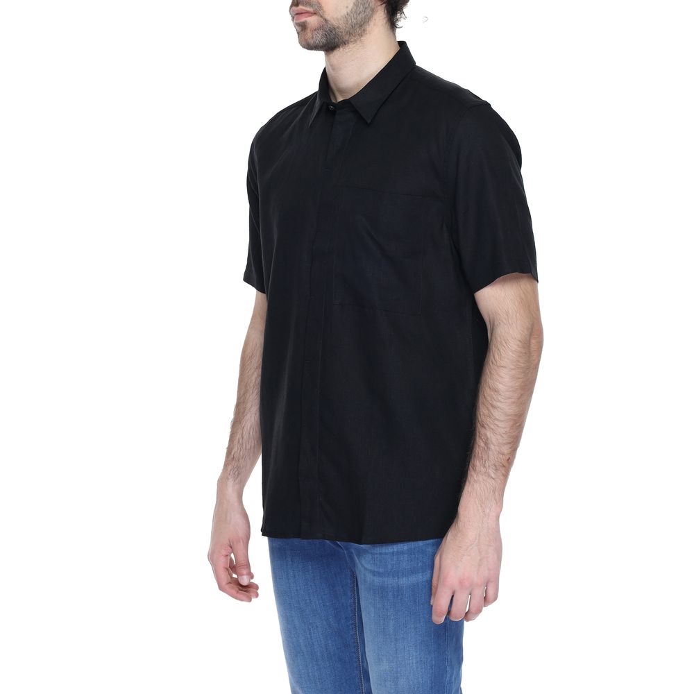 Antony Morato Schwarzes Leinen-Kurzarmhemd