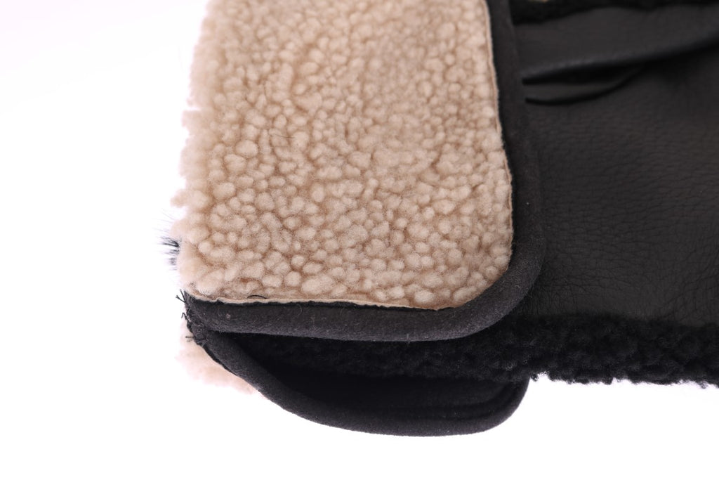 Dolce &amp; Gabbana Schwarze Leder-Shearling-Handschuhe mit Nieten