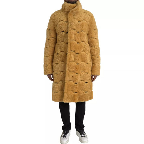 Bottega Veneta Gelber langer Teddy-Mantel aus Wolle