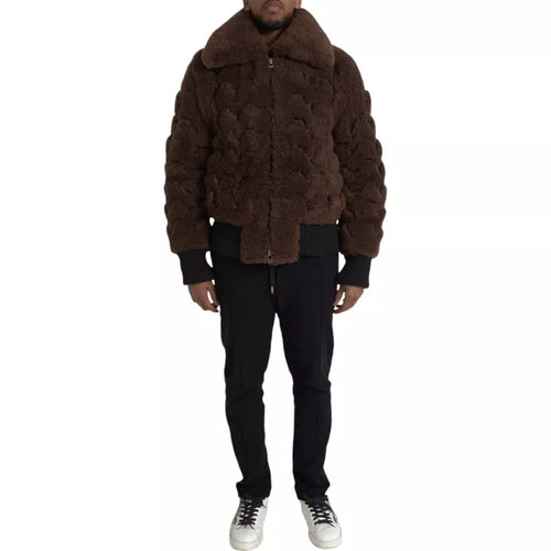 Bottega Veneta Brauner Mantel aus Lammfell und Lammleder