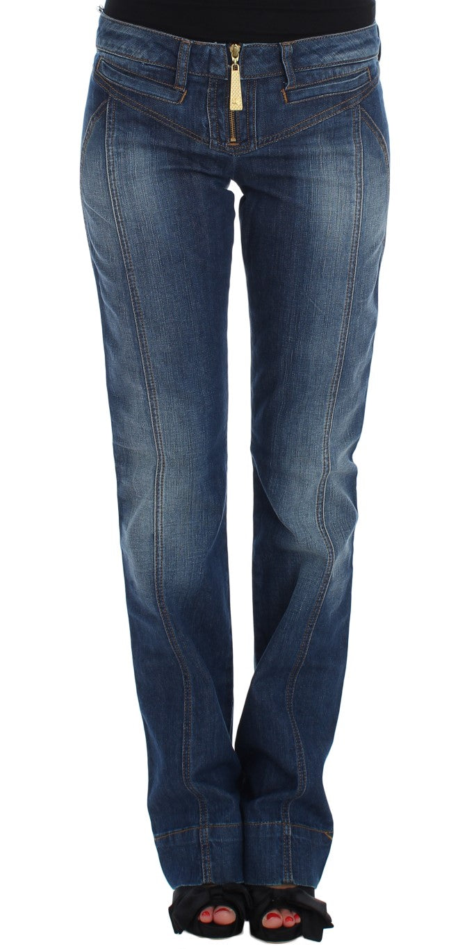 Cavalli Blau gewaschene Baumwoll-Stretch-Jeans mit Stiefelschnitt