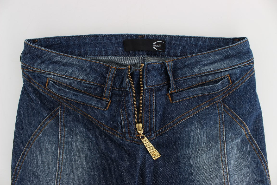 Cavalli Blau gewaschene Baumwoll-Stretch-Jeans mit Stiefelschnitt