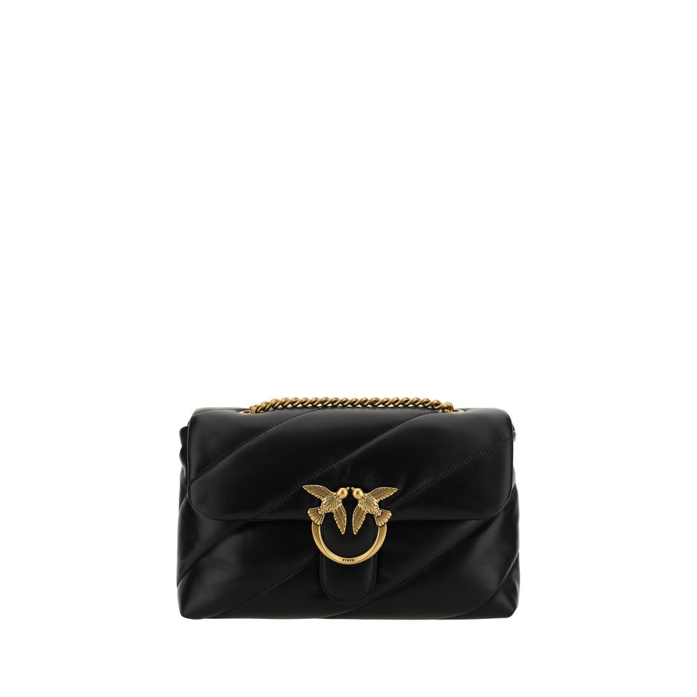 PINKO Schwarze Schultertasche aus Kalbsleder Bos Taurus