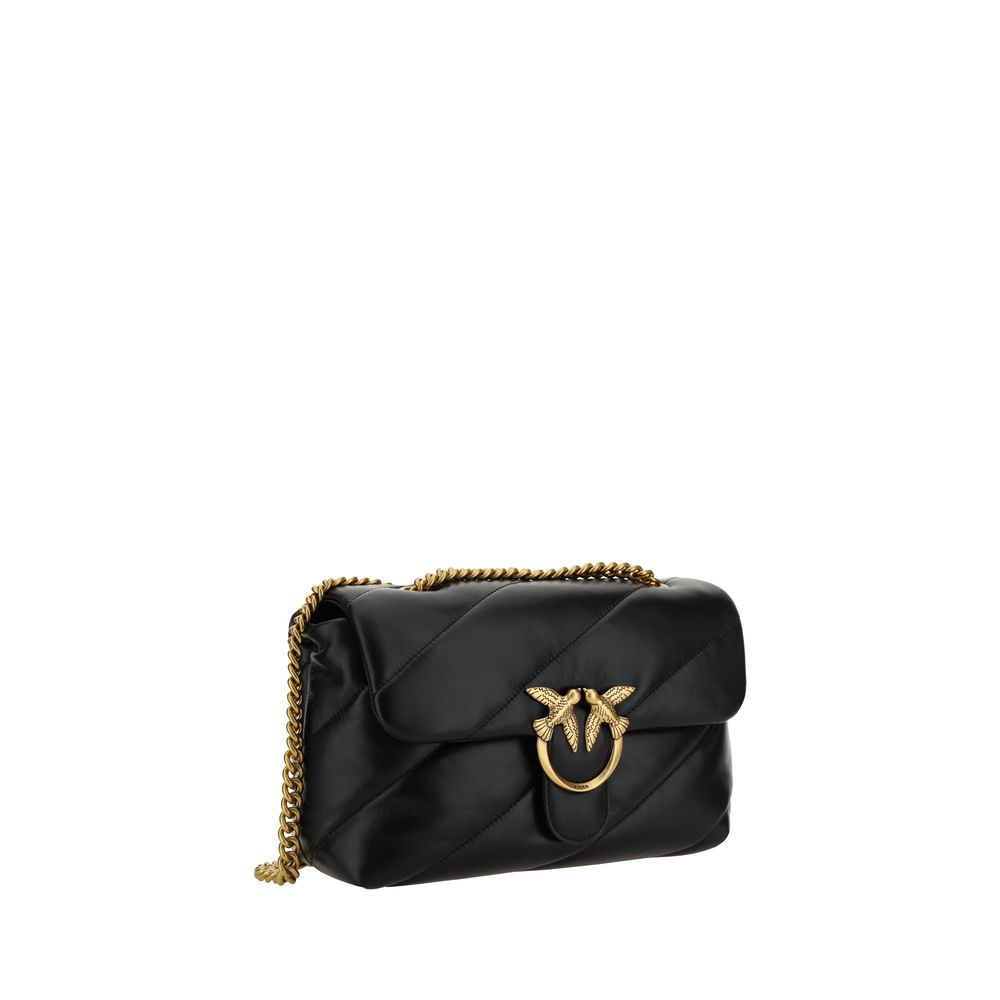 PINKO Schwarze Schultertasche aus Kalbsleder Bos Taurus