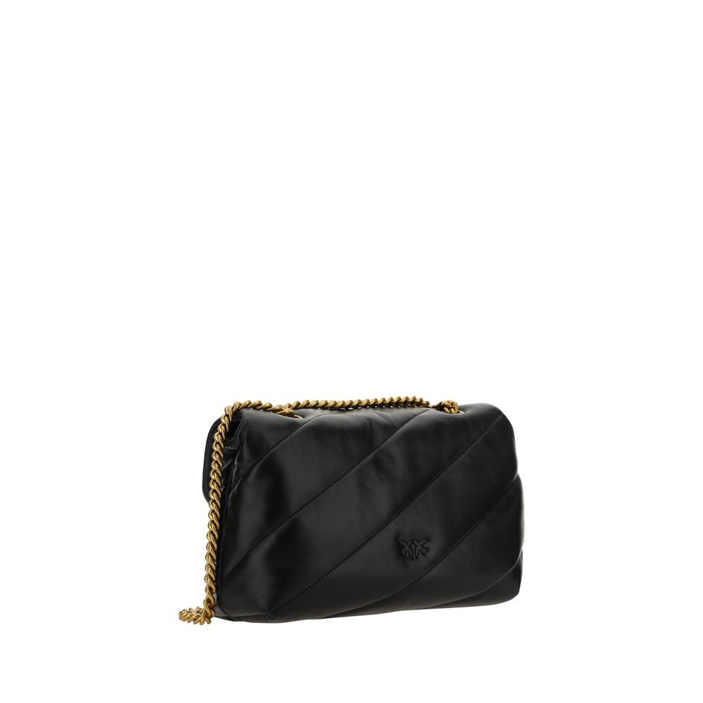 PINKO Schwarze Schultertasche aus Kalbsleder Bos Taurus