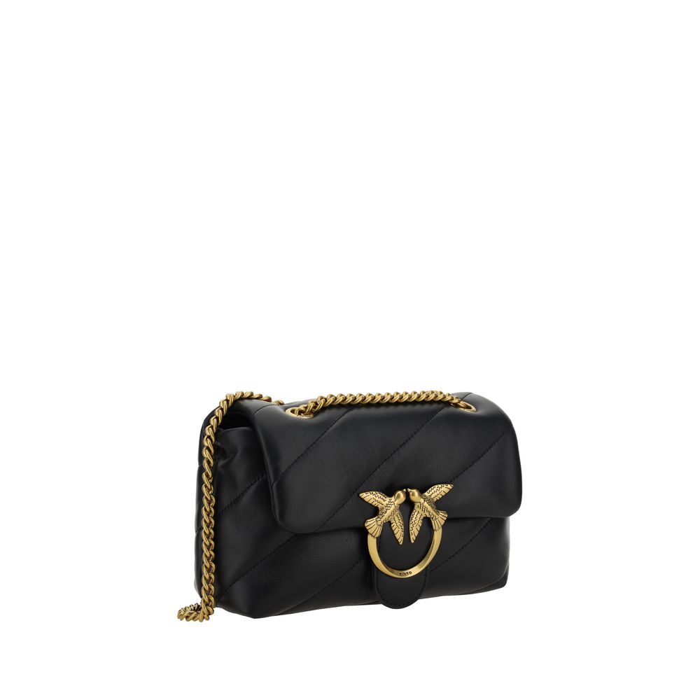 PINKO Schwarze Schultertasche aus Kalbsleder Bos Taurus